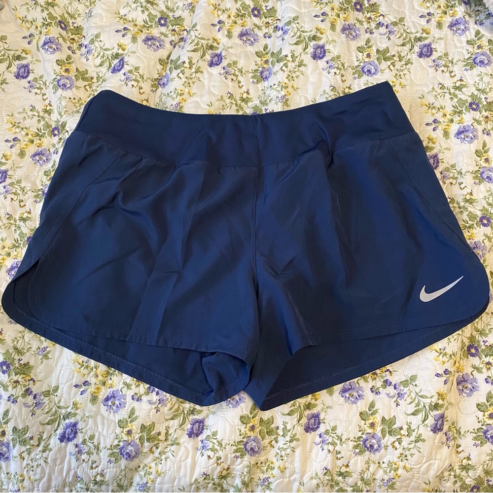 Nike Navy Athletic Shorts with Silver Swoosh